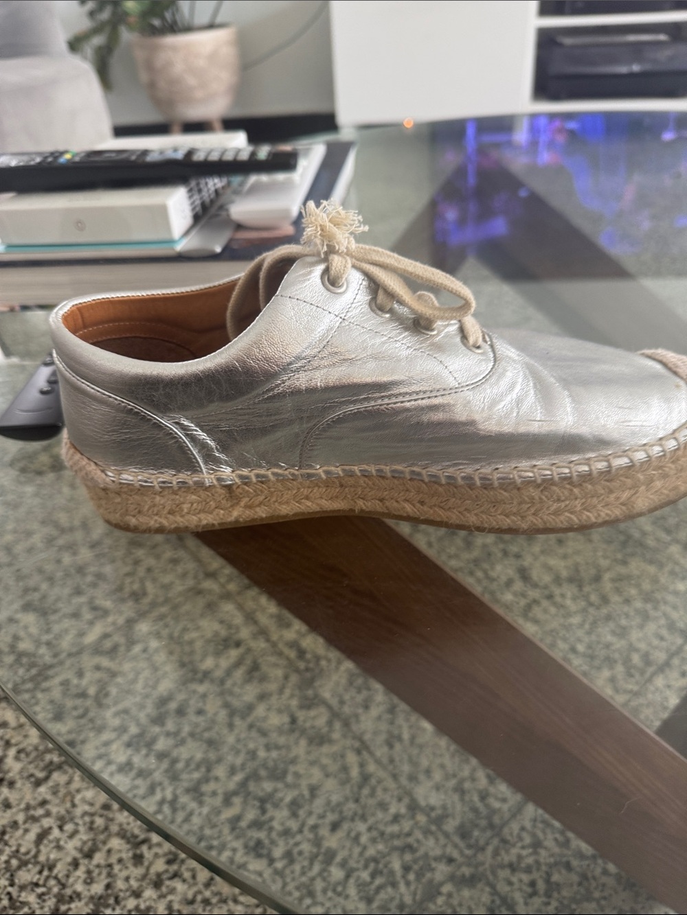 MM6 Maison Martin Margiela Silver Leather Espadrille-Style Sneaker